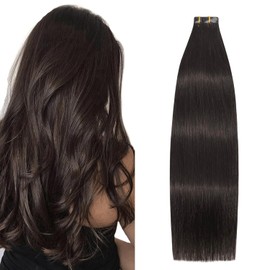 Aison Dark Brown Tape in Hair Extensions Human Hair 100% Remy Human Hair Extensions Silky Straight for Women 20 Pcs/Package(22Inch #2 60g)