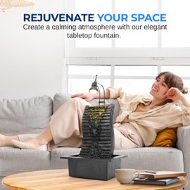 SereneLife Electric Tabletop Water Fountain Decoration-Slate Desktop Indoor Outdoor Portable Decorative Zen Waterfall Kit Illuminated W/Led Spotlight,Includes Submersible Pump & 12V Adapter