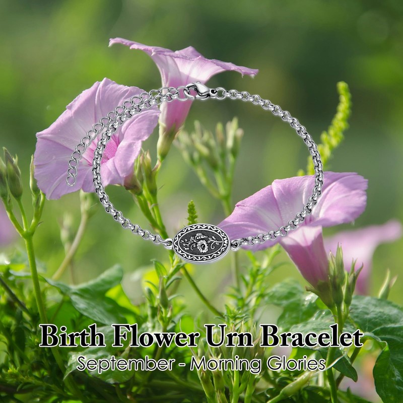 MEIDERBO September Birth Flower Urn Bracelet for Ashes for Women