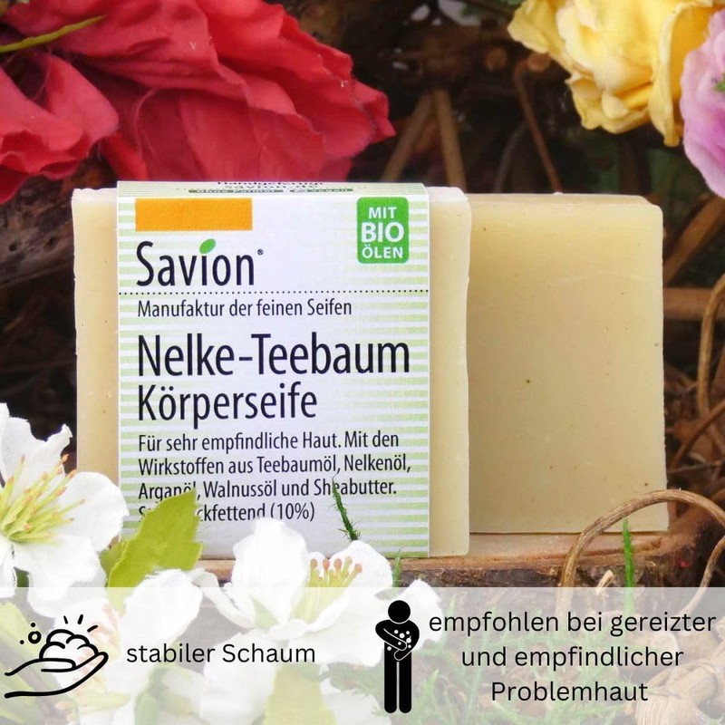 Savion Carnation Tea Tree Body Soap for Sensitive Skin, 80