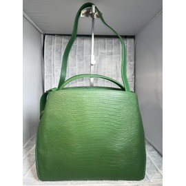 Rebecca JT-240323 Women's Design Bag, 2-Way Shoulder Included, Genuine Cowhide Leather, Crocodile-Embossed Crocodile-Embossed Lizard, Shrink, Handbag, Bag, Lizard Embossed Green