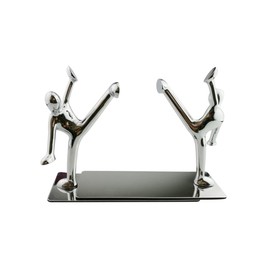 Fashion Creative Stainless Steel Decorative Small Humanoid Bookend Pair Kung Fu Kungfu Man Book Organizer Metal Bookends book end book file Home Office Library Decoration Birthday Gift(B)