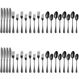 GZYUJIEMEDIA 40-Piece Silverware Set for 8, Stainless Steel Flatware Set in Black, Mirror Polished Cutlery Utensil Set, Durable Dining Tableware, Includes Forks, Knives, Spoons, Dishwasher Safe