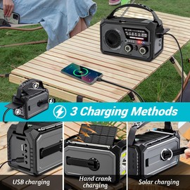 16000mah Emergency Weather Radio Hand Crank Radio Solar Radio Battery Powered Radio,Portable Am/Fm/Wb NOAA Radio with Wireless,Phone Charger,SOS,Compass,Flashlight,Reading Lamp,Survival Radio Grey