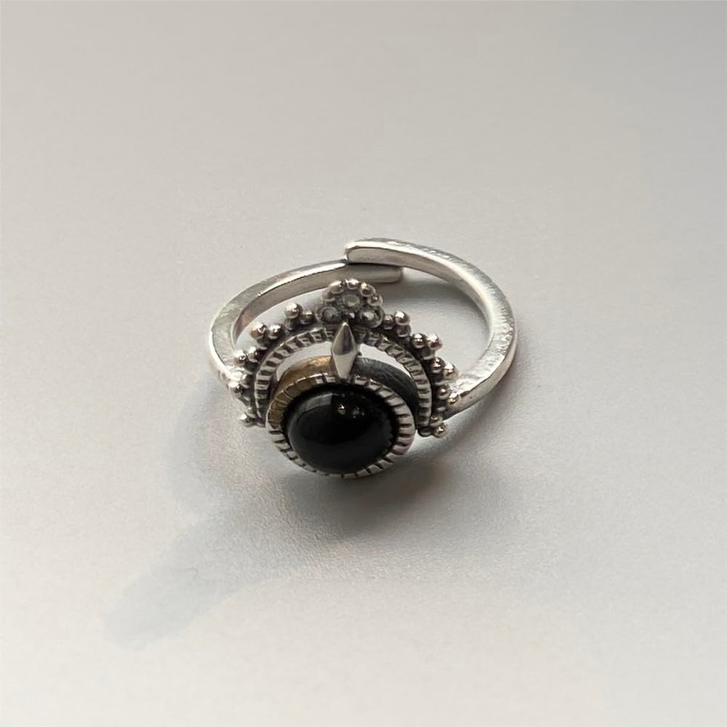 VIE Vintage Bali Sphere Ring, Black Agate