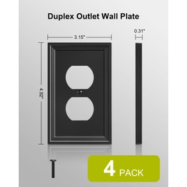 TREEWELL 4-Pack Duplex Outlet Cover, Natural Bamboo Fiber Switch Plates and Outlet Covers, Black Decorative Wall Plates for Electrical Outlets, 1 Gang Receptacle Cover, Corrosion Resistant