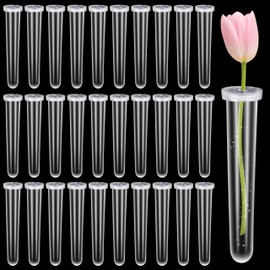 Jazlyvex Pack of 30 Test Tubes for Flowers Transparent Flower Tubes Plastic Orchid Tubes with Caps 110 x 24 mm Flowers Water Tubes