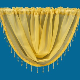 Plain Beaded Voile Swags Net Curtains Voile Swag Valance Pelmet (Yellow)