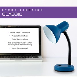 HOMELIFE 35w 'Classic' Flexi Desk Lamp with Versatile Flexible Neck - Integral On/Off Switch - Approx. 34cm Height - L958NB - Midnight Blue