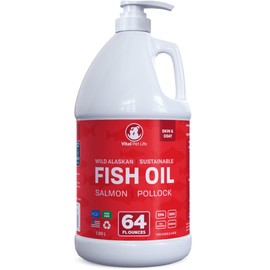 Fish Oil for Dogs - Healthy Skin & Coat, Salmon, Pollock, All Natural Supplement for Pets, Itching Scratching Allergy & Inflammation Defense, Omega 3 EPA DHA, Brain & Heart Health, 64 oz