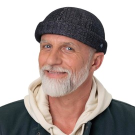 HAMMABURG Dark Herringbone Men's Docker Hat with Cotton Lining 100% Cotton Winter Hat with Herringbone Pattern Autumn / Winter, darkblue