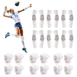 12 Pairs Volleyball Arm Sleeves and Knee Pads Set for Women Soft Breathable Dance Knee Pads Knee Protector Volleyball Gear Volleyball Passing Sleeves with Pads and Thumb Hole for Volleyball Dance