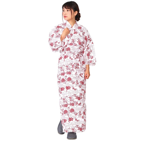 Japanese Textured White Gauze, Sleepwear, Women's, Double Layered, 100% Cotton, Sleepwear, Pajamas, Yukata, Inner, Nursing, Women, Ladies, red