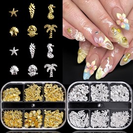 Furtherpretty 3D Beach Nail Charms Set, Alloy Gold Silver Seashell Studs