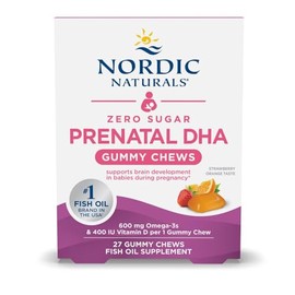 Nordic Naturals Zero Sugar DHA Prenatal Vitamin Gummies, Strawberry Orange Flavor - 27 Gummies - Supplements for Pregnancy - 600 mg Omega-3 Fish Oil a