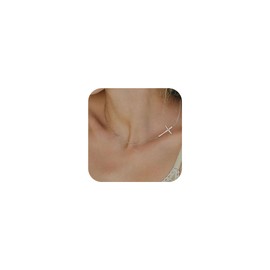 BriLove 925 Sterling Silver Sideways Cross Necklace, Cubic Zirconia Delicate Choker Necklace for Women Simple Trendy Everyday Jewelry Clear