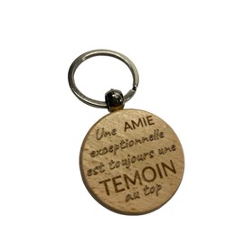 Wooden Keyring with Engraving. An Extraordinary Friend is Always a Witness at the Best Gift Idea for Wedding, Evjf, Bridesmaid, Bride, Beige, 5 cm, beige