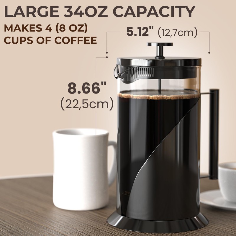 Cafe Du Chateau Stainless Steel French Press Coffee Maker -