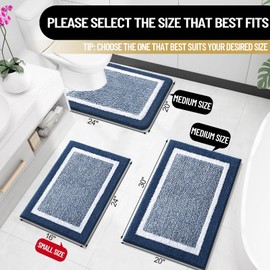 OLANLY Bathroom Rugs 24x16, Extra Soft and Absorbent Microfiber Bath Mat, Non-Slip, Machine Washable, Quick Dry Shaggy Bath Carpet, Suitable for Bathroom Floor, Tub, Shower (Small, Navy)