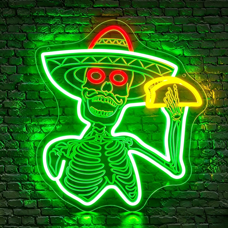 Gdbkabf - Letrero de neón con calaveras de tacos, para