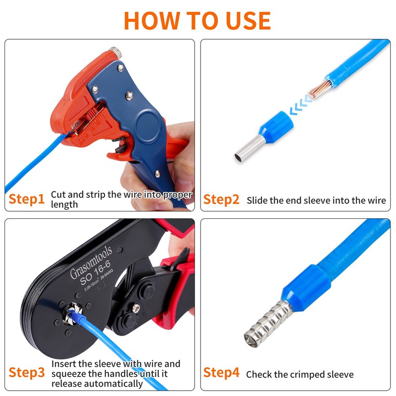 Ferrule Crimping Tool Kit, Self-Adjusting Hex Wire Crimping Pliers for
