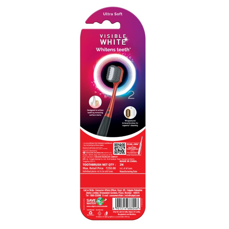 Colgate Visible White O2 Manual Toothbrush for Adults- 2 Pcs,