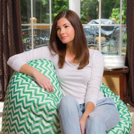 Posh Beanbags Big Comfy Bean Bag Posh Large Beanbag Chairs with Removable Cover for Kids, Teens and Adults Polyester Cloth Puff Sack Lounger Furniture for All Ages, 48in Extra, Chevron Green and White