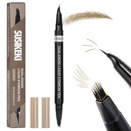 Dual-Ended Microblading Eyebrow Pencil for Women, 2 in 1 Liquid Eyebrow Pencil with Curved Tip and 4D Brow-Fection Microblading Pen, Shaped Fill HairLike Waterproof Eyebrows (01 New Light Brown)