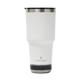 Go Caddy 28 oz Tumbler with Bluetooth Speaker, Insulated Stainless Steel Travel Cup with Lid, Hot & Cold Drink Thermos, Built-In Speaker, Rubber Base, White