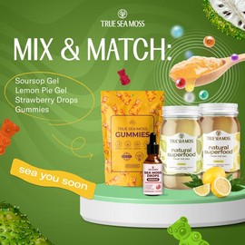 TrueSeaMoss Mix & Match Bundle: Sea Moss Gel (2 Jars) + Sea Moss Gummies + Sea Moss Drops – Rich in Minerals & Vitamins –  supports immune, improves digestion, boost energy, skin & hair health:_Soursop and Lemon Pie + Drops + Gummies