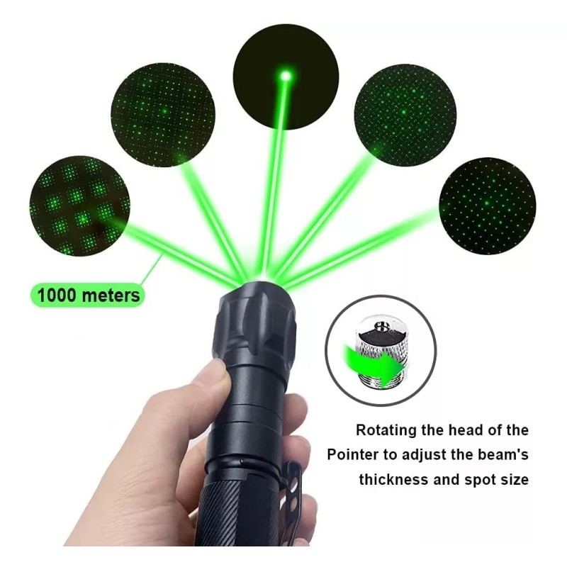 Psqme Puntero Láser Verde Proyector Potente Recargable 5 Casquillo