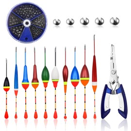 IIRC RRIC Pack of 10 Fishing Floats, Float Fishing with 100 Fishing Leads, 5 Sizes, 1 Fishing Pliers, Float Set for Various Fish Sizes in Lakes