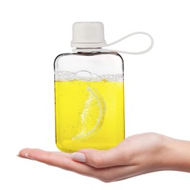 U-Vathing 17oz Flat Water Bottle for Purse,Cute Travel Flask Portable,BPA Free Square Leakproof Slim Plastic Water BottlesCup for Purse,Backpacking,Hiking (White, 8 Ounces)