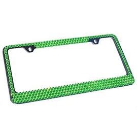 Hotblings 4 Row Lime Green Rhinestone Bling Sparkle Metal License Plate Frame & Caps Set