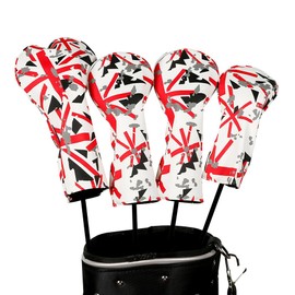 Golf Driver Head Cover 4 Piece Set | Fits #1 Driver, #3 Wood, #5 Wood, #U Utility Club | Protective Headcovers British Flag Union Jack Red