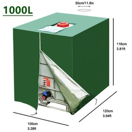 GEDEGOOK IBC Tote Cover, 275 Gallon 1000L Water Tank Cover with Zipper, Waterproof, Anti-Dust, Sun Protective Cover for Water Tank, Water Barrel Cover IBC Rain Bucket Cover 116 x 100 x 120CM, Green