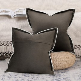 Madizz Set of 2 Velvet Fringe Decorative Cushion Covers 40 x 40 cm Dark Taupe Soft Cushion Cover for Sofa, Bedroom and Cushion Cover