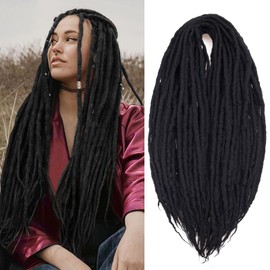 Wool Dreadlock Extensions - Handmade Black 22 Inches Double Ended Braid-in Dreads, 15 Strands Hippie Locs DE Ends Stylish Crochet Dreads Extensions