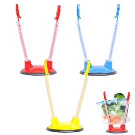 Freezer Bag Stand, 3-Pack Multicolor Set, Sturdy Plastic Freezer Bag Holder for Kitchen & Commercial Use, Adjustable Arms, Ideal for Food Prep Bags, Sandwich Bags, and Meal Storage