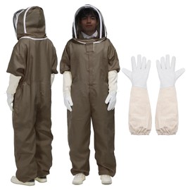 sourcing map Bee Suit for Men Women XL Beekeeping Suit Outfit with Gloves and Veil Hood (Jacket, Pants, Gloves) Bee Suits for Adult Backyard Professional and Beginner Bee Keeper, Coffee