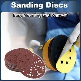 INFINAUTO Schleifscheiben, 6" 49 Loch 240 Körnung Automobilreparatur Runde Klett-Schleifpapier Aluminiumoxid, Papierbasis Rot, 50 Stück