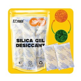 TPmax 50g x 10 Packs Silica Gel Desiccant Sachets, Reusable Dehumidifiers with Color Indicator, Ideal for Storage, Closets, and Basements
