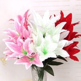 Artfen Artificial Lily 10 Heads Fake Lily Artificial Flower Wedding Party Decor Bouquet Home Hotel Office Garden Craft Art Decor Orange