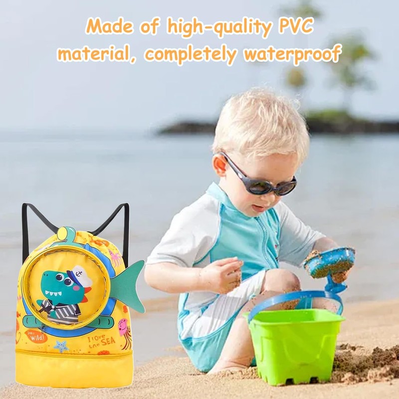 1 Pack Kids Drawstring Bag Cartoon Animal Beach Bag Waterproof