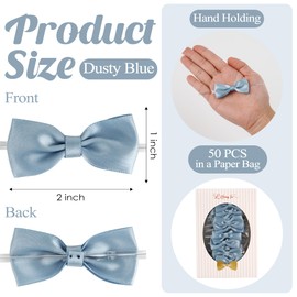 LiBongTa Small 2 Inch Twist Tie Pre-Made Satin Dusty Blue Bows 50 Counts