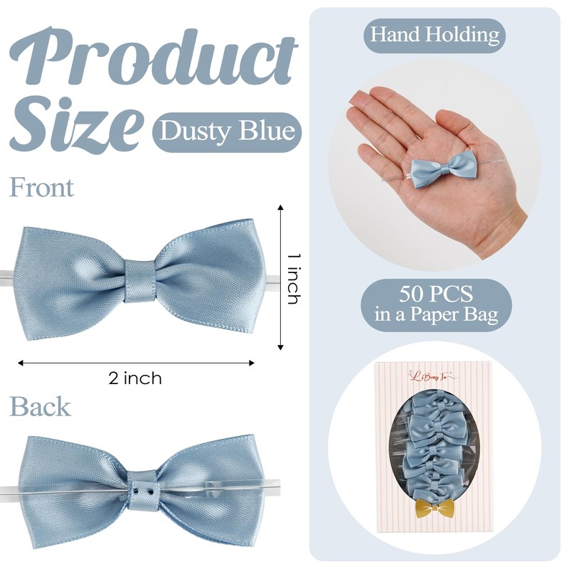 LiBongTa Small 2 Inch Twist Tie Pre-Made Satin Dusty Blue