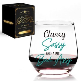 QIMIUTB Classy Sassy and a Bit Bad Assy Stemless Wine Glass, Funny Long Distance Friendship Birthday Christmas Wine Glass Gifts for Man Best Friend Son Coworkers Boss Dad Husband Grandpa-49