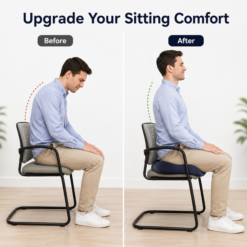 Foldable Memory Foam Seat Cushion – Non-Slip Coccyx & Tailbone