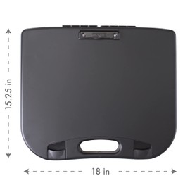 DEXAS Portable Lap Desk with Storage, Integrated Handle, Exterior Wire Clip, 18”x 15.25”x 1.38” Black w/Black Latch