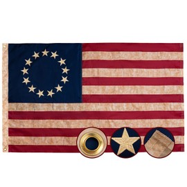 Betsy Ross Flag 3x5 Ft Tea-Stained Vintage American Flag with Embroidered 13 Stars, Heavy Duty 250th Anniversary Flags 13 Colonies Banner for Outdoor Decor